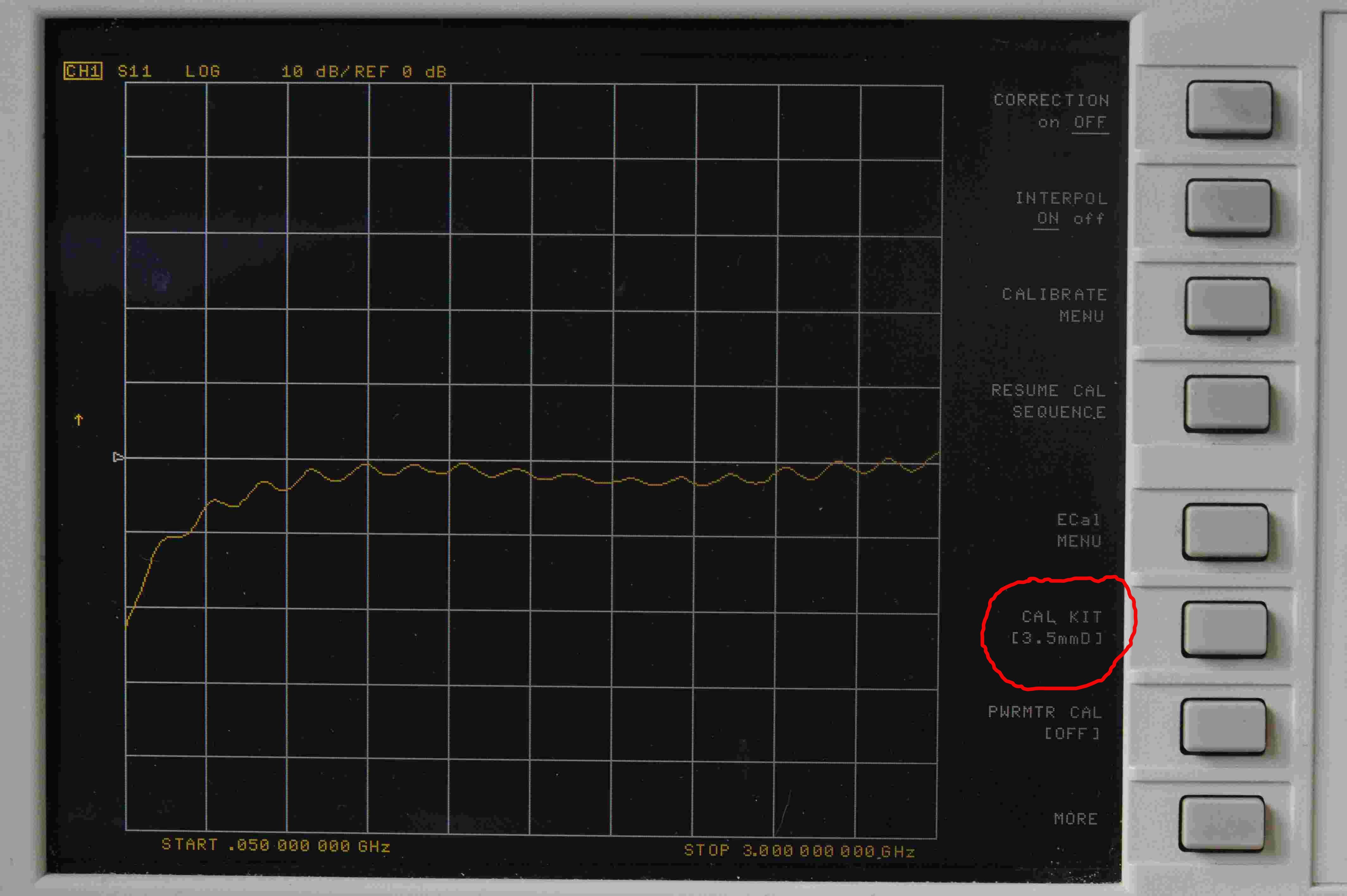 VNA screen after CAL button pressed